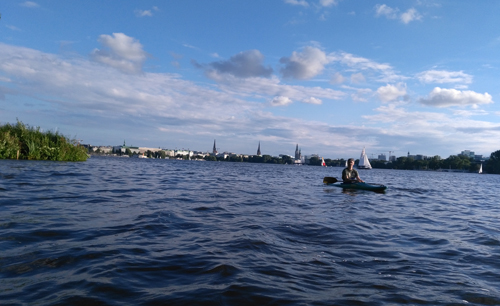 Auf der Aussenalster, Blick Richtung Innenstadt (Innenalster)